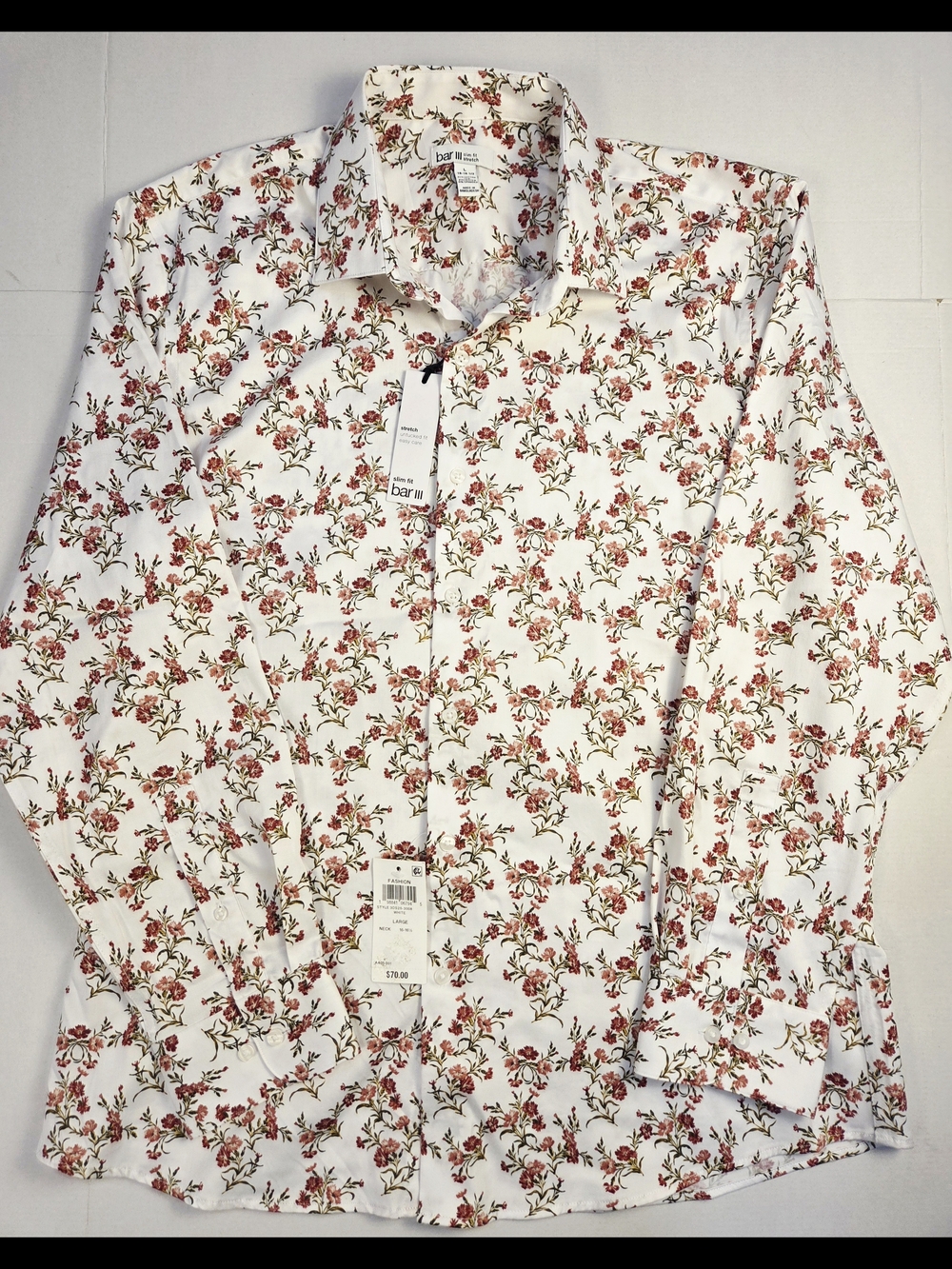 Bar III White Button-Down Shirt with Red Floral Print